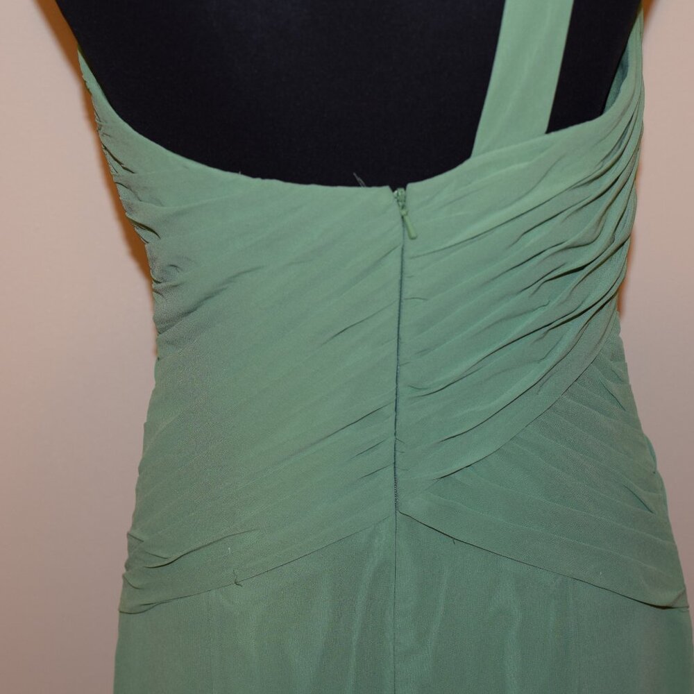 David's Bridal Moss Green One Shoulder Formal Chiffon Dress Bridesmaid Wedding 6 - Picture 8 of 12